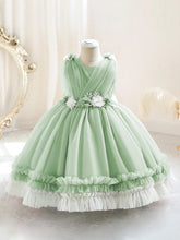 Young Girls Sleeveless Flower Mesh Princess Dress For Birthday Party Wedding Flower Girl Dance Performance Stage Outfit
